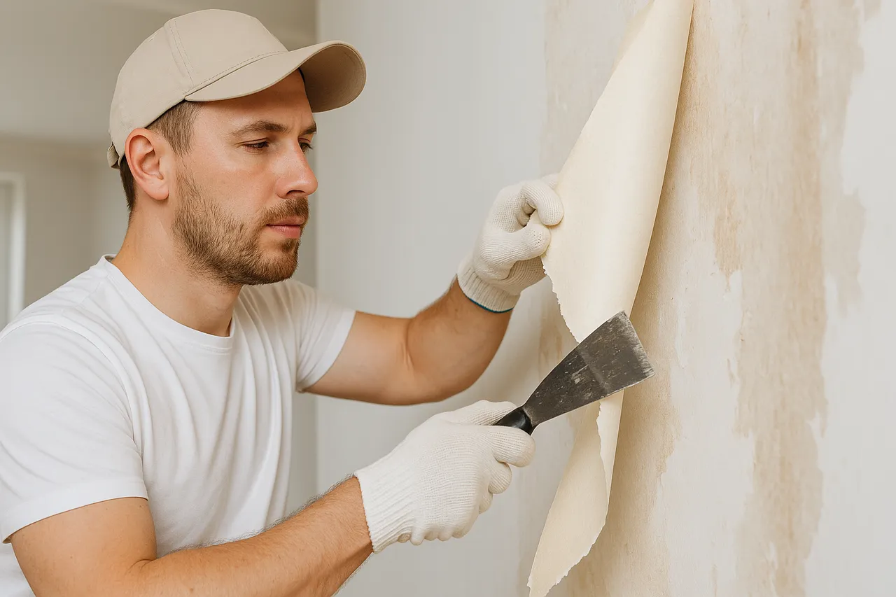 Wallpaper removal project 4 — adhesive wash and skim-coat
